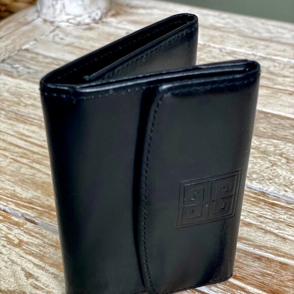 Authentic GIVENCHY Bi-fold Leather Small Wallet Logo Black w Snap Coin UNISEX - Picture 6 of 11